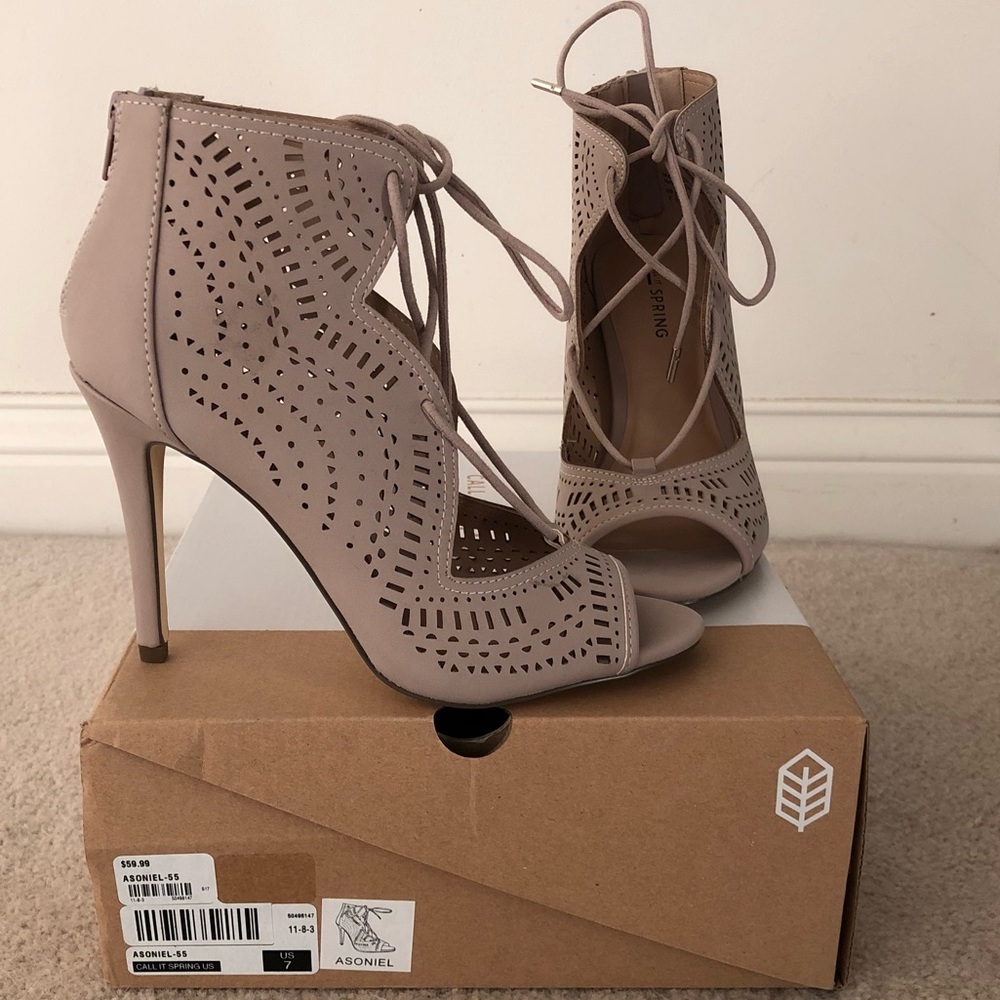 Call It Spring Asoniel Lace Up Peep Toe Heels